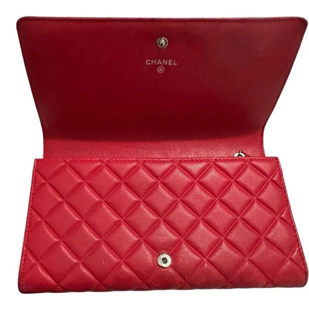 Chanel Red Leather Quilted Continental Wallet